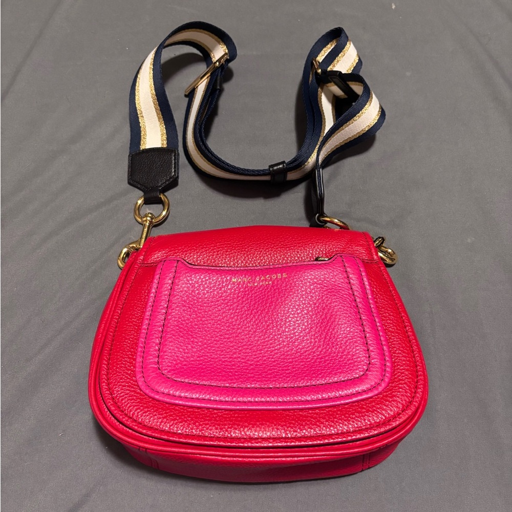 Marc Jacobs Fuchsia Crossbody Bag with Striped Strap
